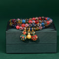 Fortune Jewel Colorful Candy Agate Gold Swallowing Beast Family Strength Charm Triple Wrap Bracelet