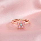 Fortune Jewel 925 Sterling Silver Cherry Blossom Blessing Chain Bracelet Rotatable Ring