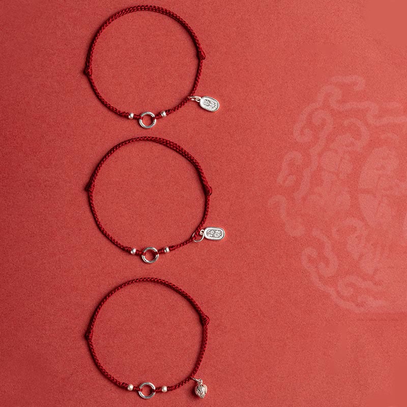 Fortune Jewel 925 Sterling Silver Lucky Fortune Peace Joy Lotus Peace Buckle Red String Bracelet
