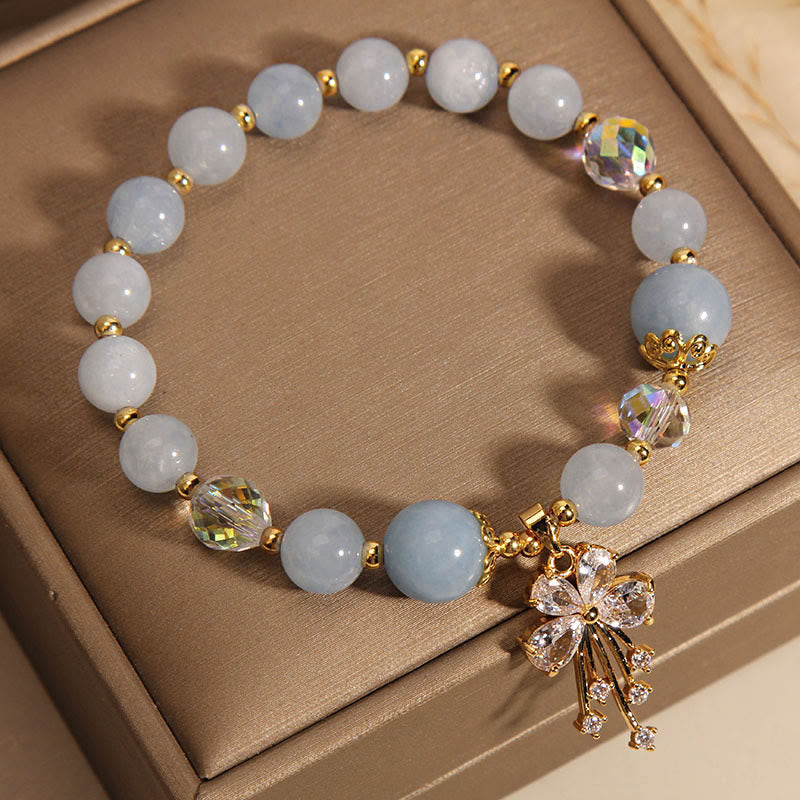 Fortune Jewel Aquamarine Pink Crystal Healing Zircon Butterfly Charm Bracelet