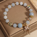 Fortune Jewel Aquamarine Pink Crystal Healing Zircon Butterfly Charm Bracelet