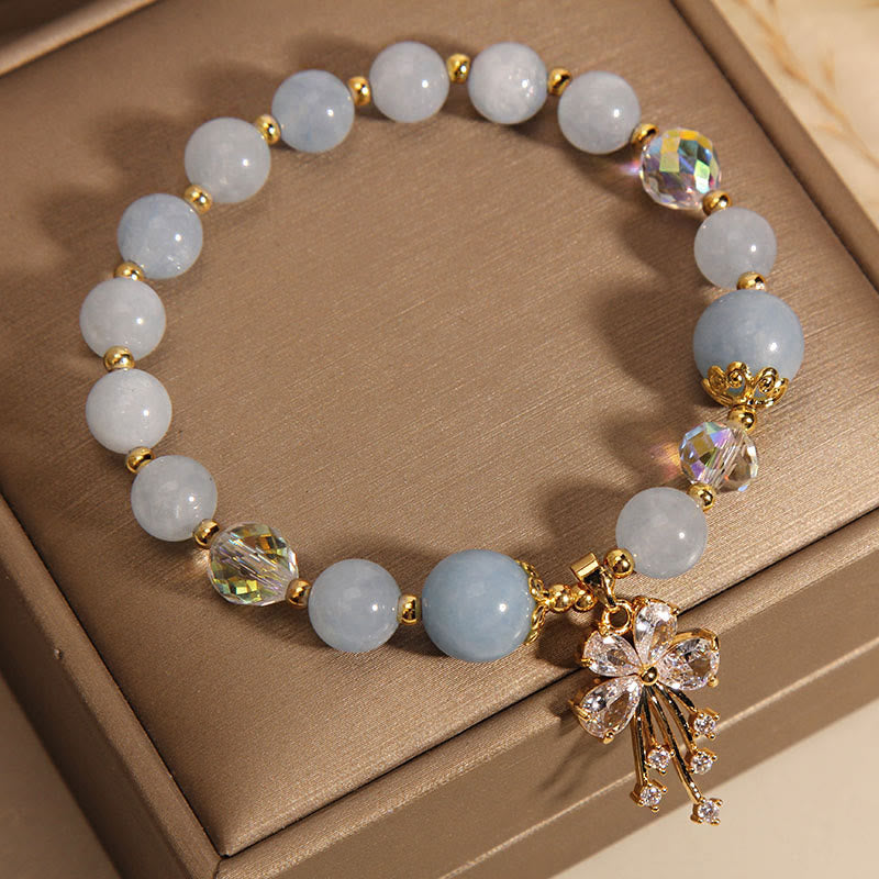 Fortune Jewel Aquamarine Pink Crystal Healing Zircon Butterfly Charm Bracelet
