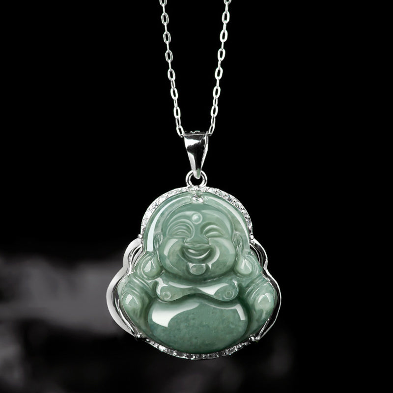 Fortune Jewel Laughing Buddha Jade Abundance Necklace Titanium Steel Chain Pendant Fortune Jewel