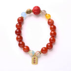 Fortune Jewel Natural Red Agate Peace Talisman Fu Character Dragon Tail Confidence Charm Bracelet