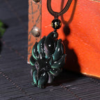 Fortune Jewel Natural Rainbow Obsidian Gold Sheen Obsidian Nine Tailed Fox Positive Necklace Pendant