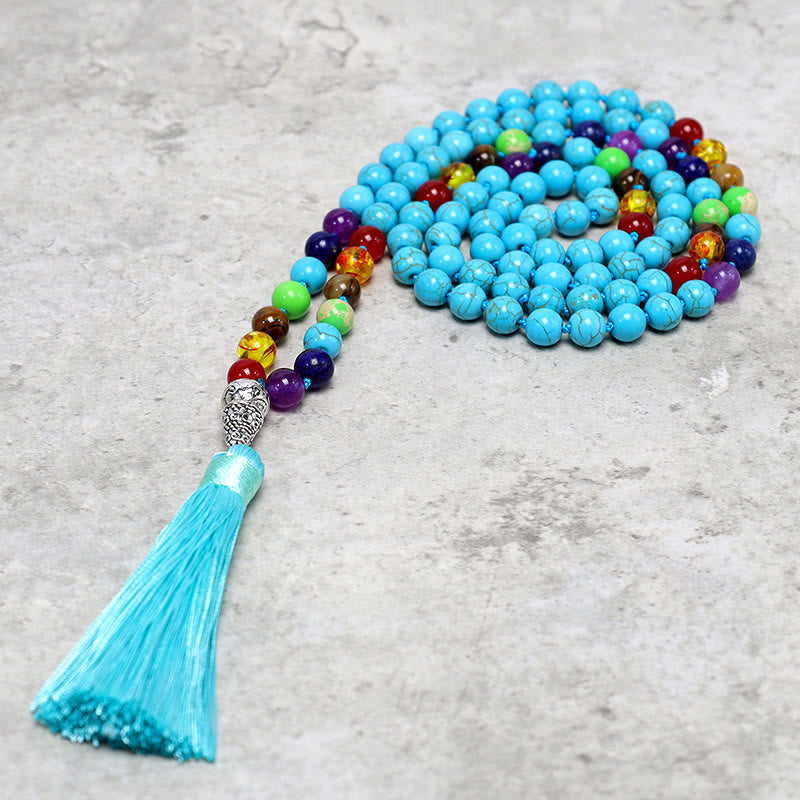 Fortune Jewel 108 Mala Turquoise Beads Yoga Meditation Prayer Beads Necklace