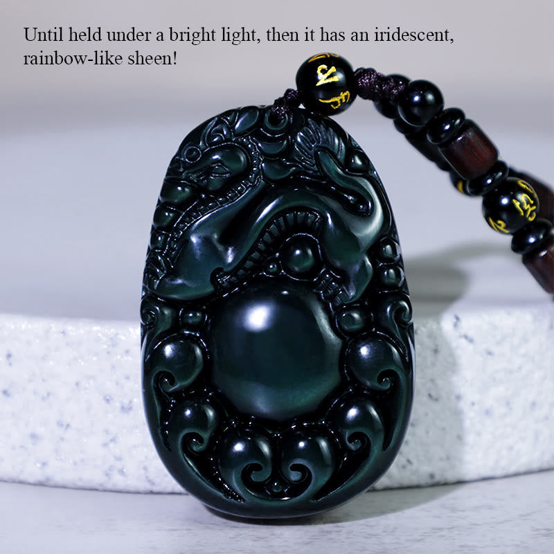 Fortune Jewel Tibetan Positive Rainbow Obsidian PiXiu Necklace