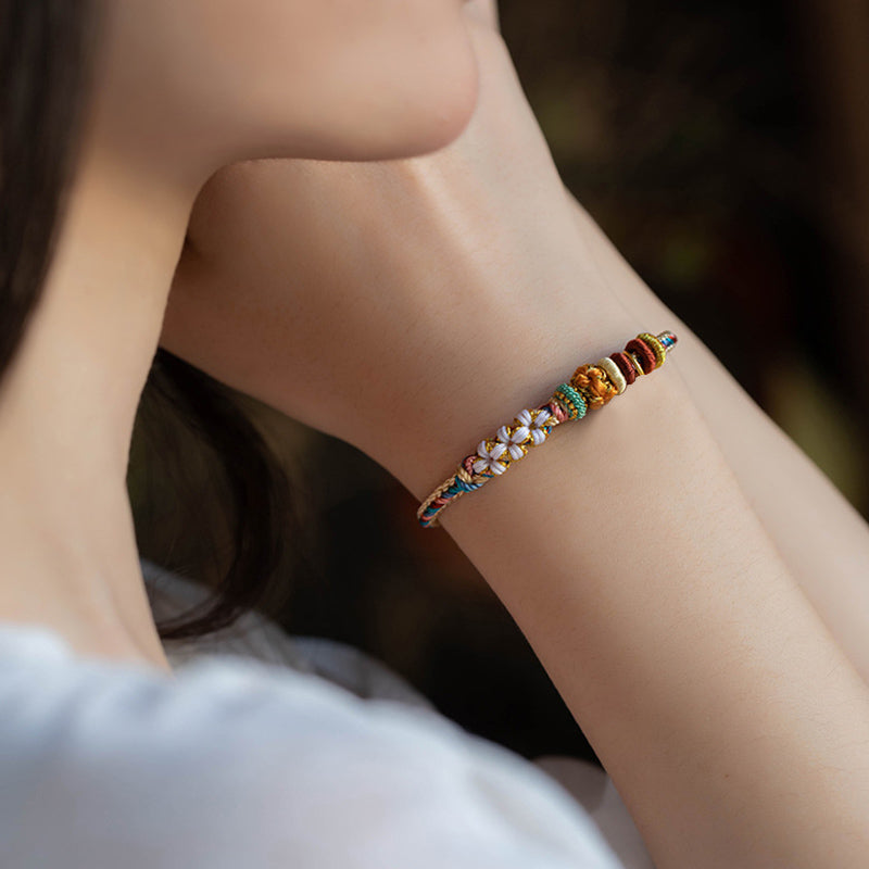Fortune Jewel Handmade Dunhuang Color Peach Blossom Pattern Braid String Bracelet