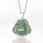 Fortune Jewel Laughing Buddha Natural Jade Luck Prosperity Necklace Titanium Steel Chain Pendant Fortune Jewel