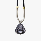 Fortune Jewel Natural Silver Sheen Obsidian Laughing Buddha Protection Necklace Pendant