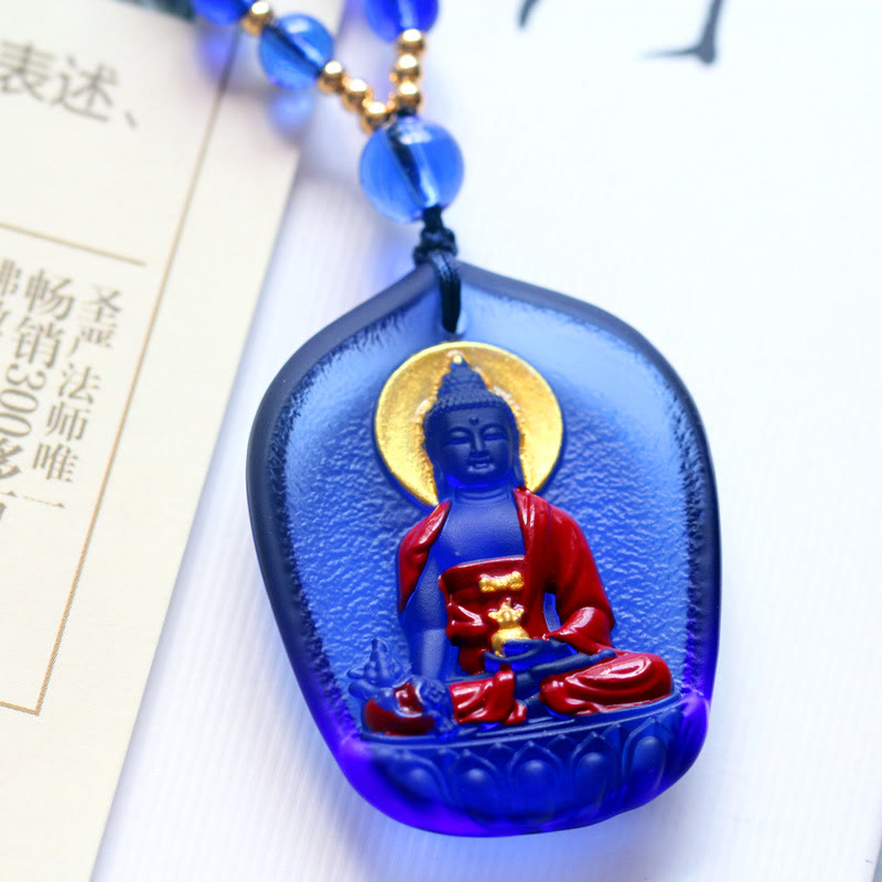 Fortune Jewel Tibet Medicine Buddha Liuli Crystal Compassion Necklace Pendant Fortune Jewel