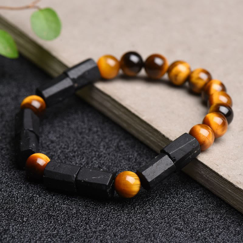 Fortune Jewel Natural Black Tourmaline Tiger Eye Positive Bracelet