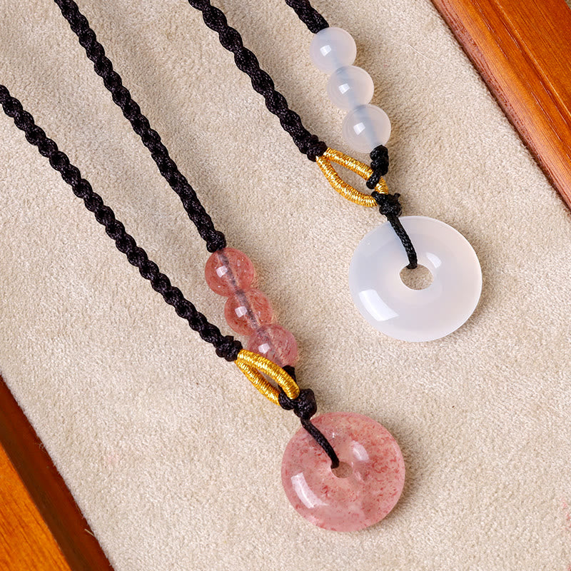 Fortune Jewel Strawberry Quartz Chalcedony Peace Buckle Healing Necklace Pendant