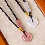 Fortune Jewel Strawberry Quartz Chalcedony Peace Buckle Healing Necklace Pendant