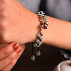 Fortune Jewel Green Aventurine Garnet Bead Flower Petal Luck Bracelet