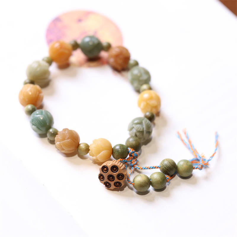 Fortune Jewel Bodhi Seed Lotus Green Sandalwood Wisdom Harmony Bracelet