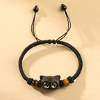 Fortune Jewel Cute Ebony Wood Cat Head Pattern Peace Bracelet