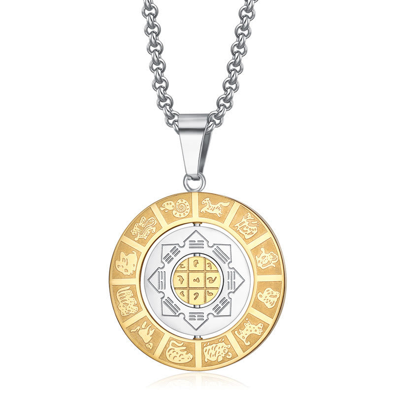 Fortune Jewel Chinese Zodiac Nine Palaces Eight Diagrams Bagua Amulet Harmony Necklace Rotatable Pendant