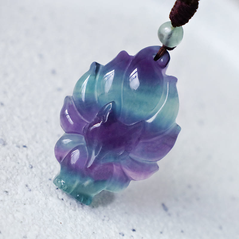 Fortune Jewel Natural Fluorite Gold Sheen Obsidian Fox Pendant Protection Necklace