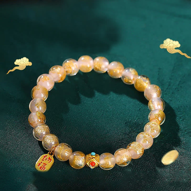 Fortune Jewel Tibetan Incense Ash Liuli Glass Bead Lucky Fortune Fu Character Charm Bracelet