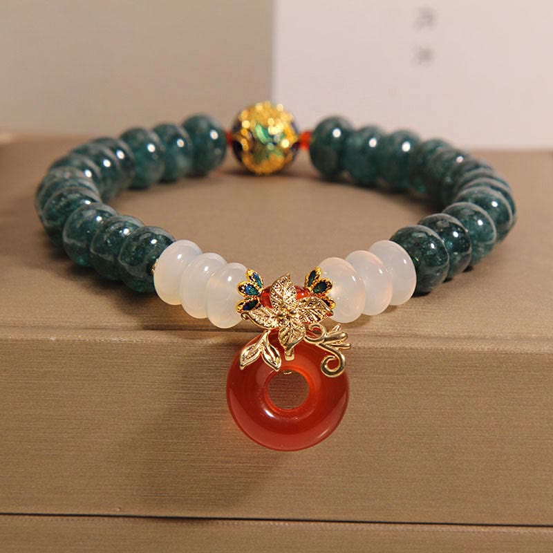 Fortune Jewel Jade White Agate Red Agate Peace Buckle Abacus Beads Luck Bracelet