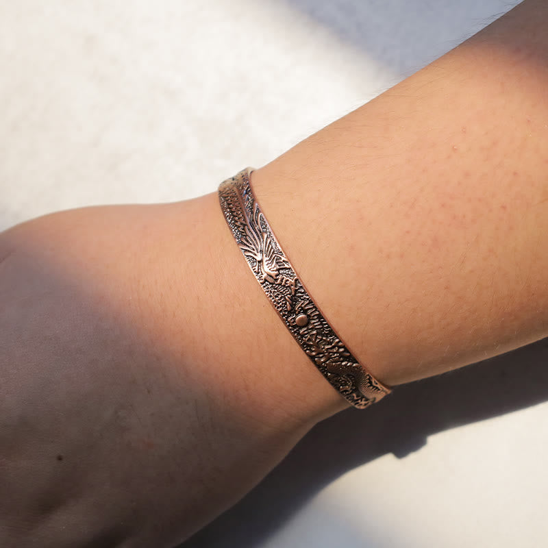 Fortune Jewel Dragon Phoenix Magnetic Solid Copper Cuff Bracelet Bangle