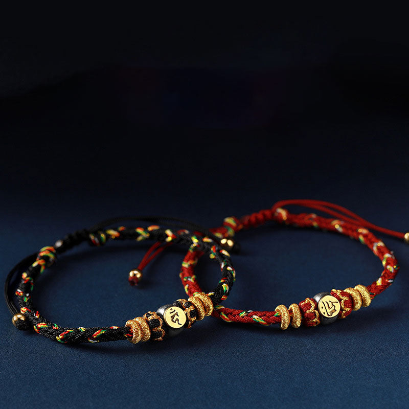 Fortune Jewel Chinese Zodiac Natal Buddha Silver Luck Braided String Bracelet