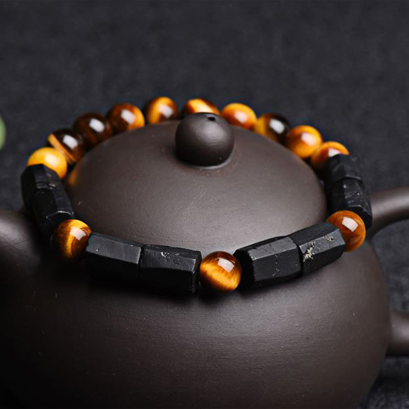 Fortune Jewel Natural Black Tourmaline Tiger Eye Positive Bracelet