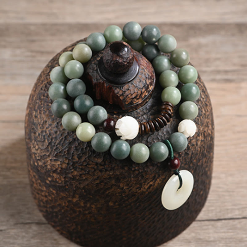 Fortune Jewel Cyan Bodhi Seed Lotus Jade Peace Buckle Wisdom Double Wrap Bracelet