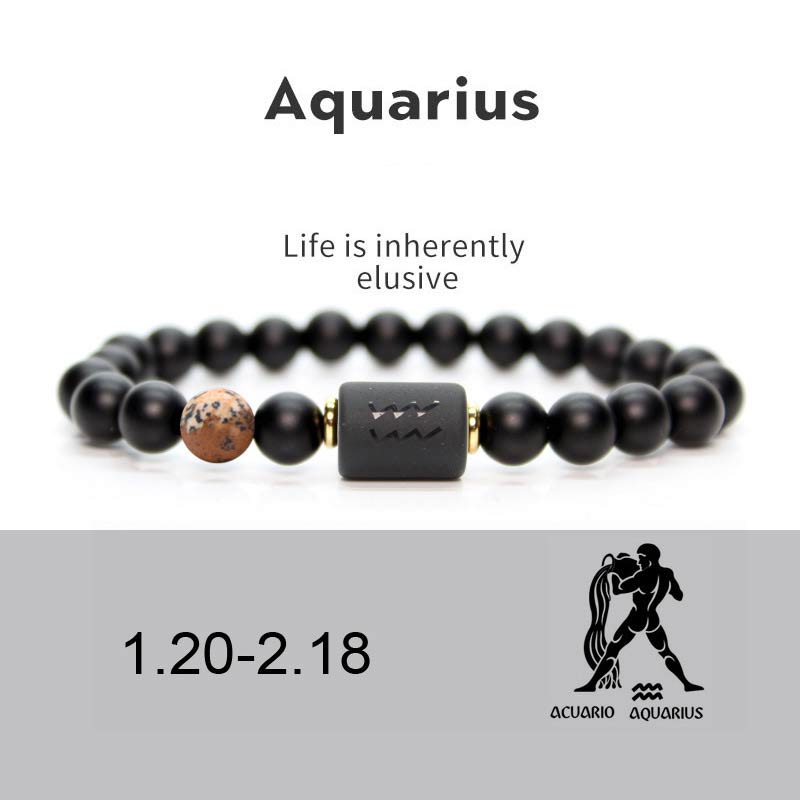 Fortune Jewel 12  Constellations of the Zodiac Black Onyx Adjustable Bracelet