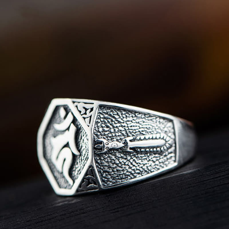 Fortune Jewel 925 Sterling Silver Sanskrit Design Carved Protection Adjustable Ring