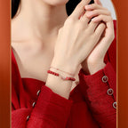 Fortune Jewel 925 Sterling Silver Lucky Koi Fish Cinnabar Zircon Prosperity Double Layer Chain Bracelet