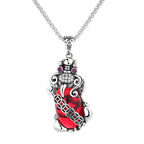 Fortune Jewel PiXiu Garnet Copper Coin Wealth Luck Necklace Pendant