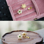 Fortune Jewel White Jade Flower Luck Blessing Stud Earrings