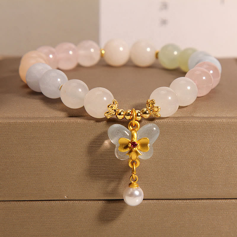Fortune Jewel Natural Morganite Confidence Butterfly Charm Bracelet