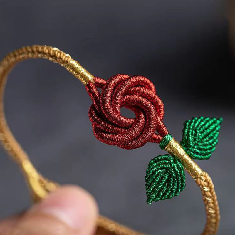 Fortune Jewel Rose Flower Rope Eight Thread Peace Knot Luck Handmade Bracelet