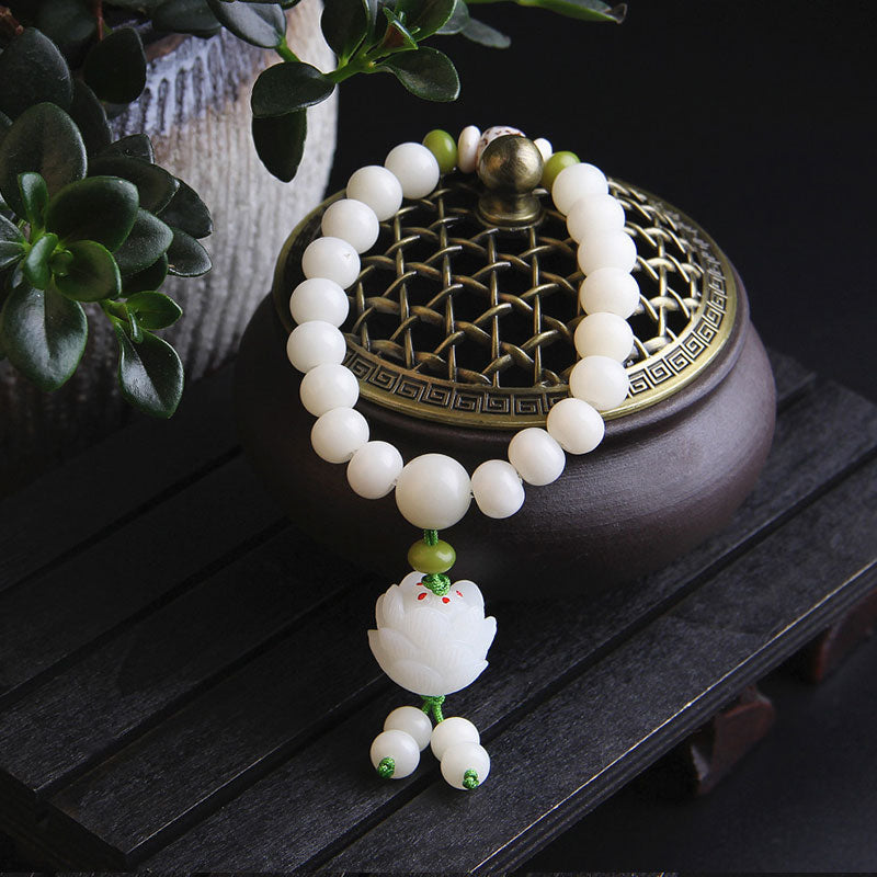 Fortune Jewel Lotus Natural White Bodhi Seed Luck Bracelet