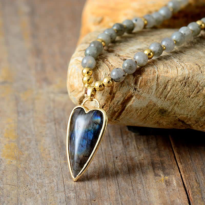 Fortune Jewel Labradorite Support Healing Beaded Necklace Pendant