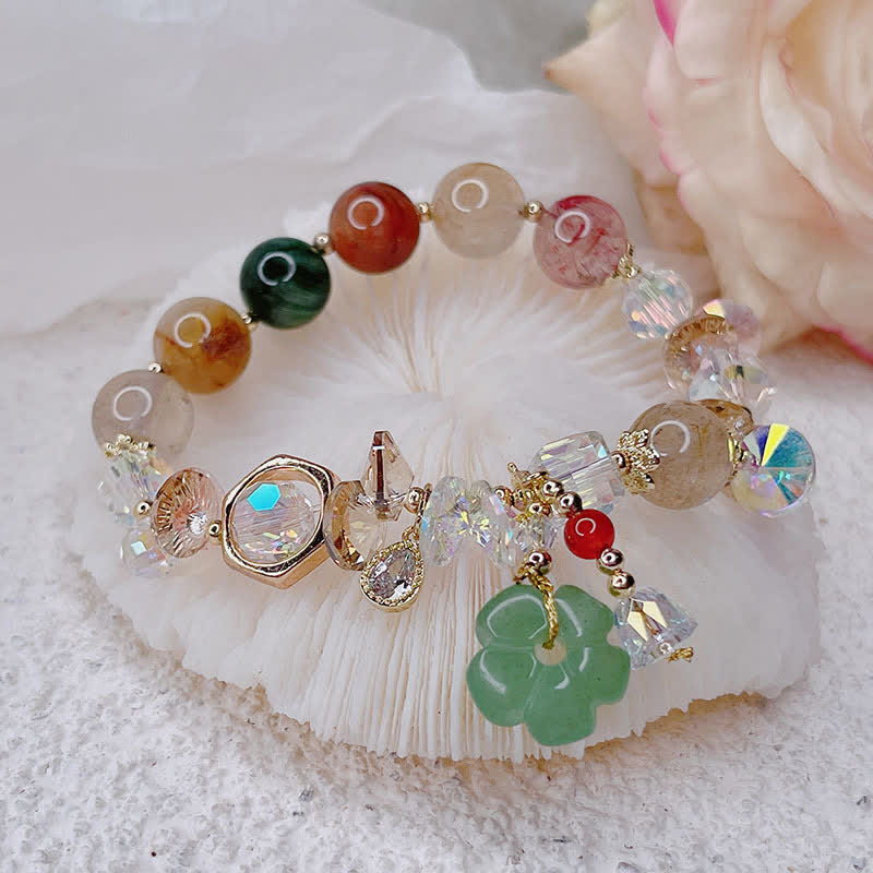 Fortune Jewel Colorful Gemstone Green Aventurine Flower Bead Luck Bracelet