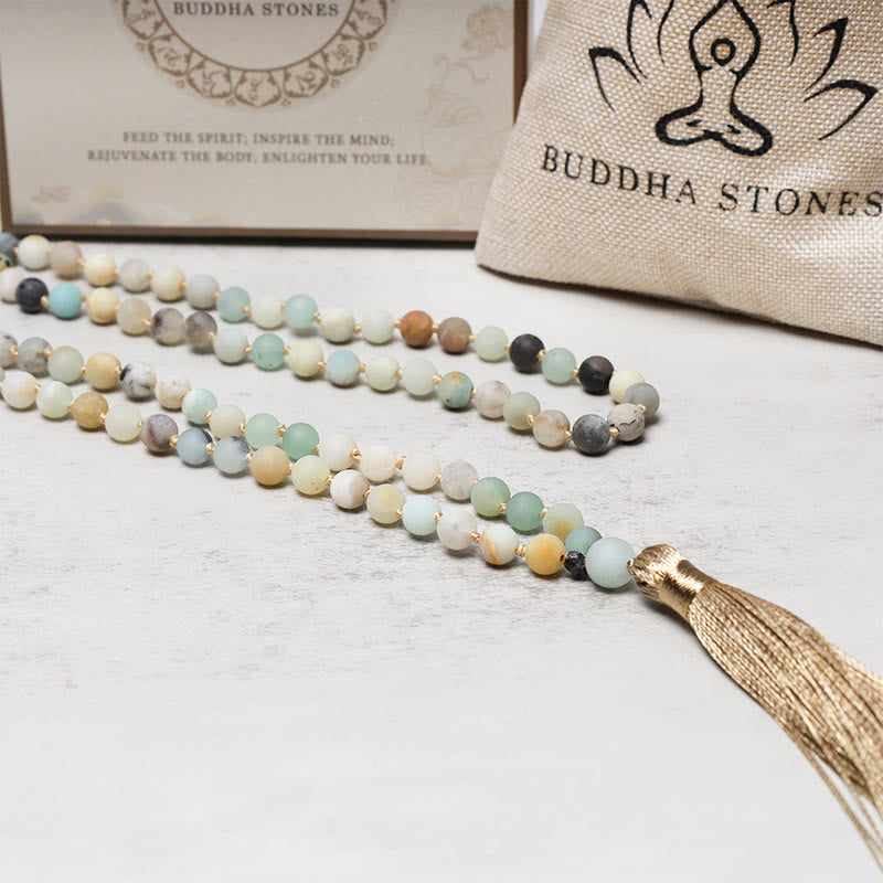 Fortune Jewel 108 Amazonite Beads Tassel Mala Bracelet