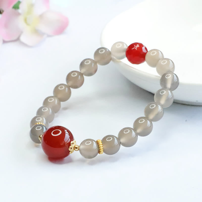 Fortune Jewel Natural Gray Chalcedony Red Agate Harmony Bracelet