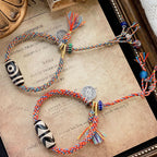Fortune Jewel Tibetan 925 Sterling Silver Om Mani Padme Hum Handmade Dzi Bead Protection Braid Bracelet