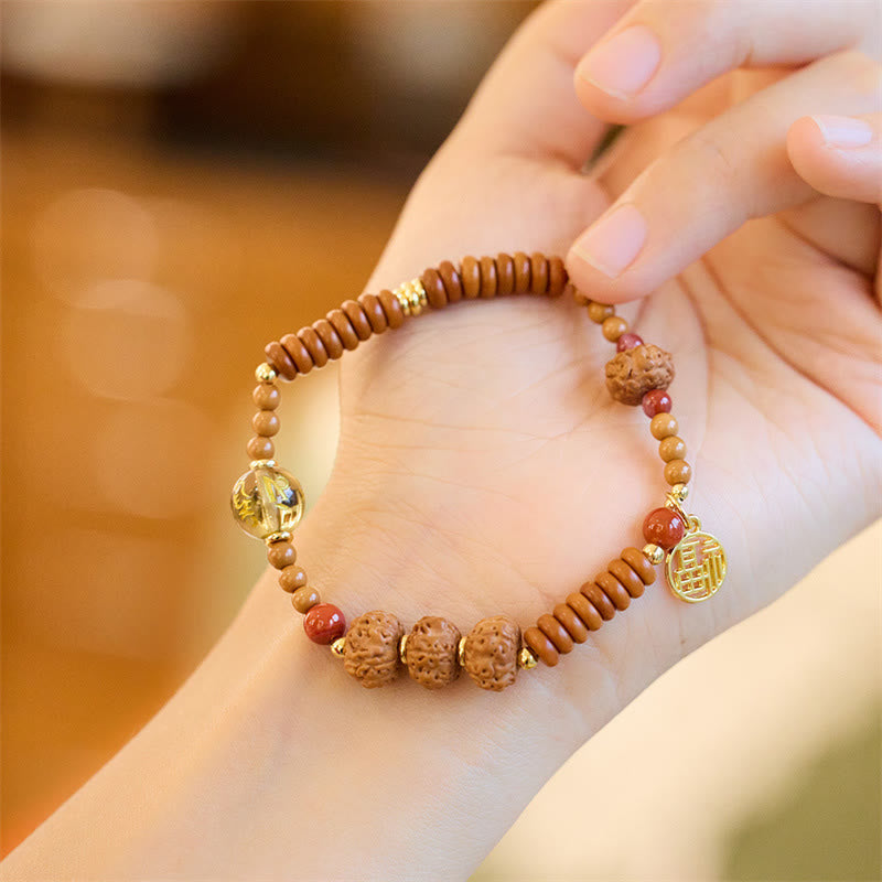 Fortune Jewel Tibetan Bodhi Seed Black Onyx Smoky Quartz Om Mani Padme Hum Fu Character Wealth Bracelet