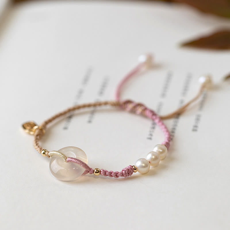 Fortune Jewel Chalcedony Round Peace Buckle Positive String Bracelet
