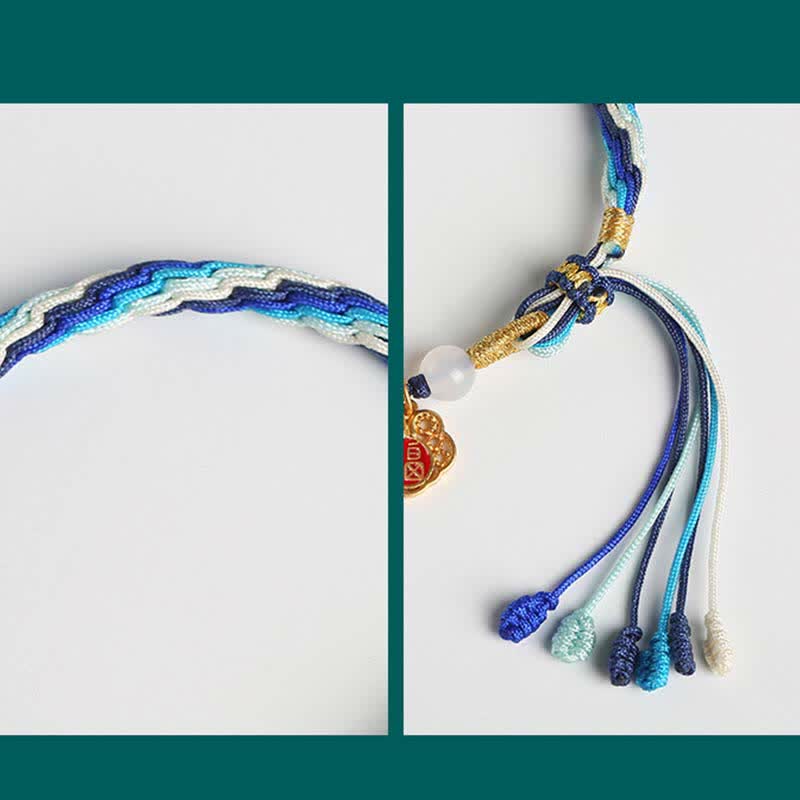 Fortune Jewel 925 Sterling Silver Handmade Gourd Blessing String Reincarnation Knot Bracelet
