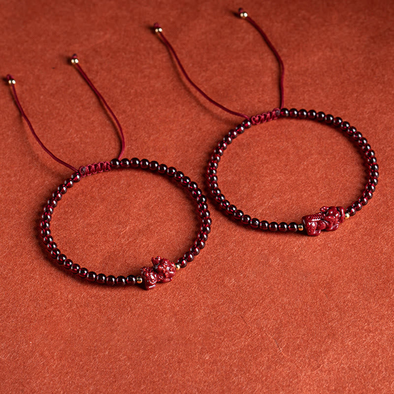 Fortune Jewel Garnet Cinnabar PiXiu Blessing Calm String Bracelet