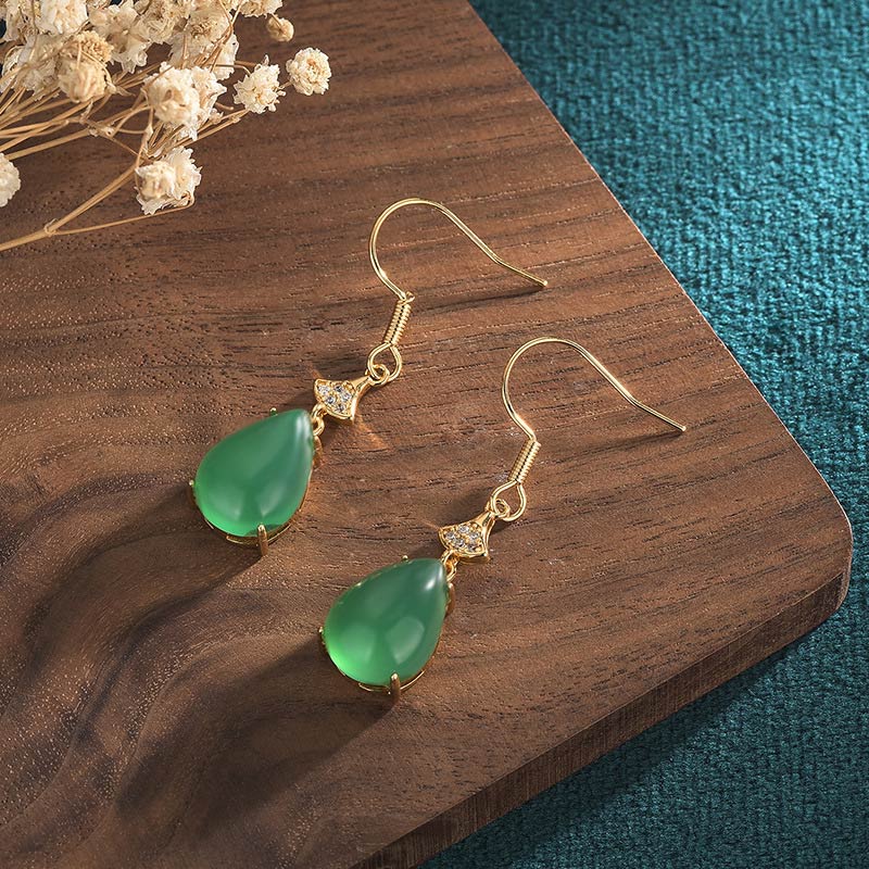 Fortune Jewel Cyan Jade Luck Drop Earrings