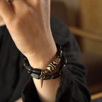 Fortune Jewel Tibet Ebony Wood Dzi Bead Copper Balance Double Wrap Bracelet