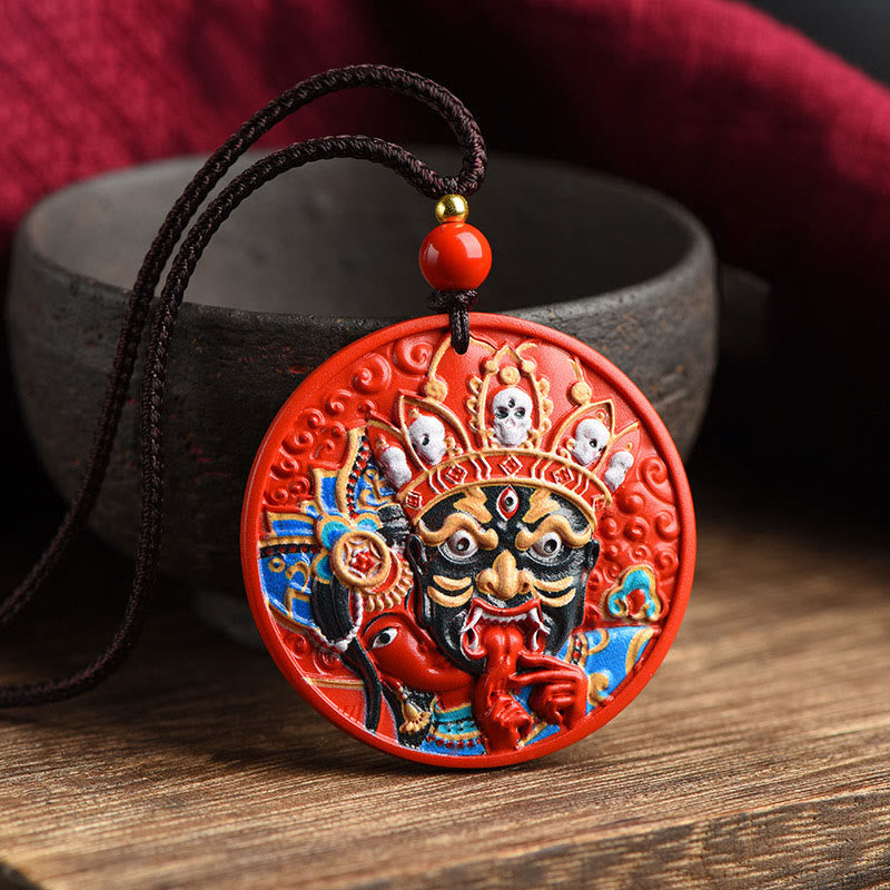 Fortune Jewel Zakiram Goddess of Wealth Painted Cinnabar Blessing Necklace Pendant