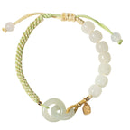 Fortune Jewel Natural Hetian Jade Bead Double Peace Buckle Fu Character Abundance Braided Bracelet